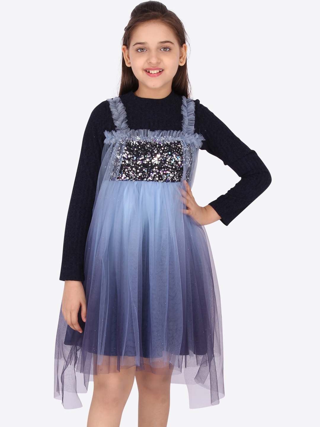 

CUTECUMBER Girls Navy Blue Net Pinafore Dress