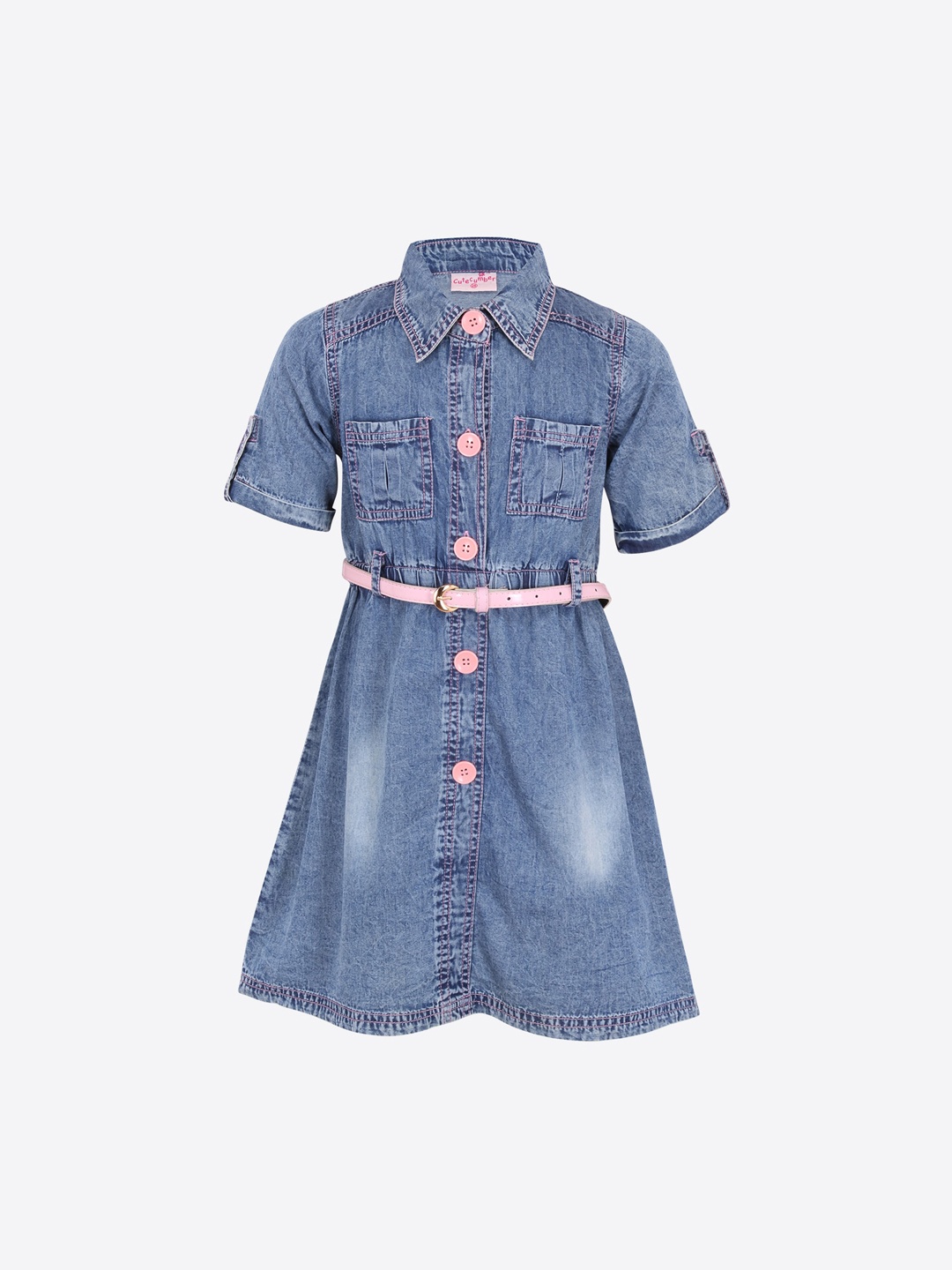 

CUTECUMBER Girls Blue Denim Cotton Shirt Dress