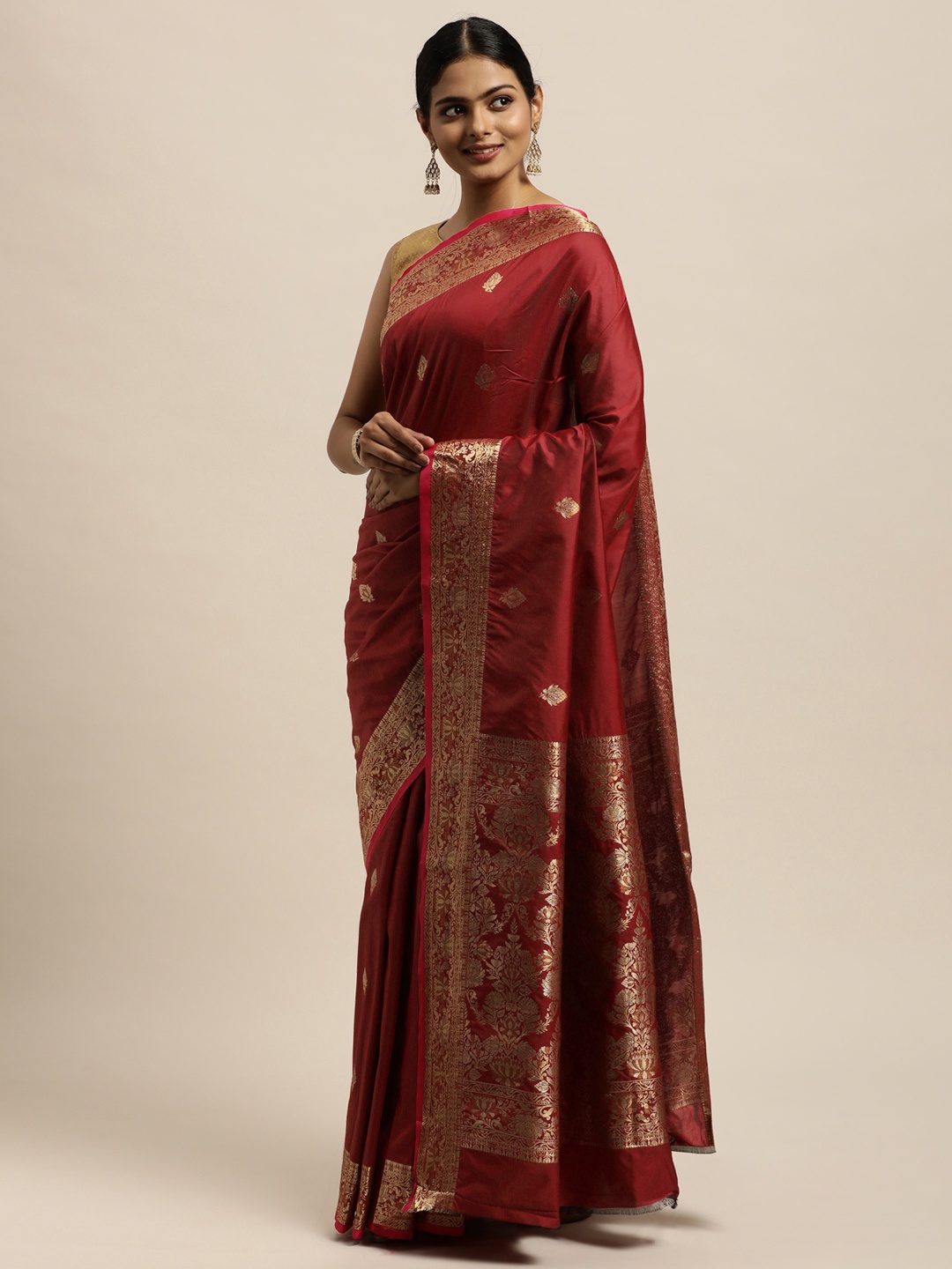 

SANGAM PRINTS Red Woven Design Pure Silk Saree