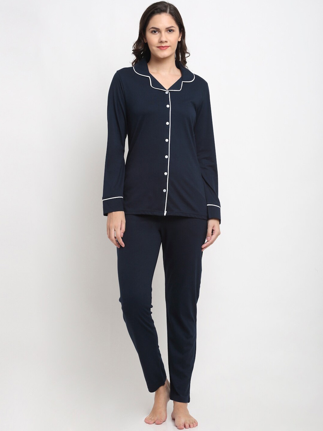 

Kanvin Women Navy Blue Solid Nightsuit