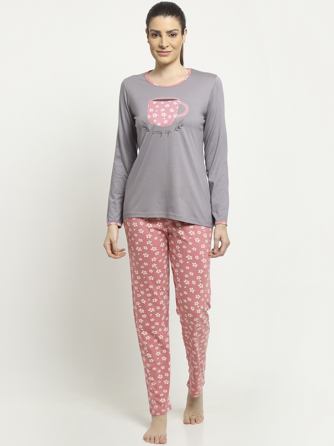 

Kanvin Women Grey Printed Nightsuit