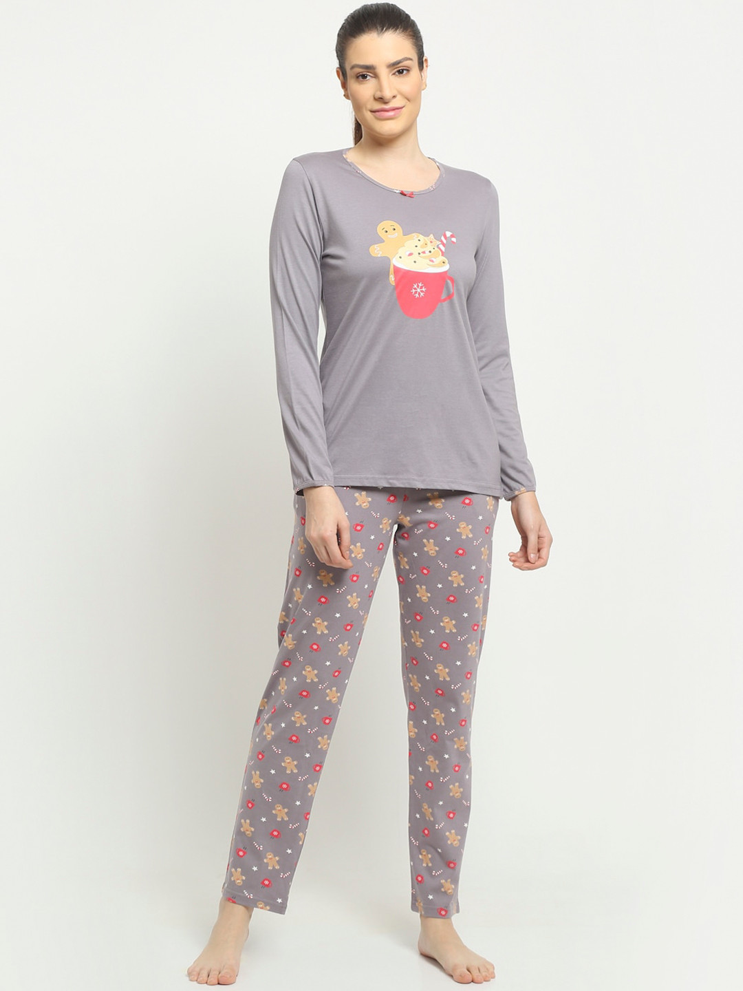 

Kanvin Women Grey Printed Nightsuit