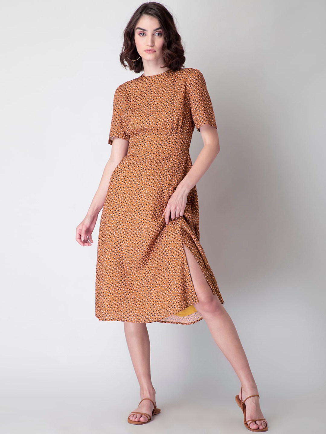 

FabAlley Brown Georgette Midi Dress