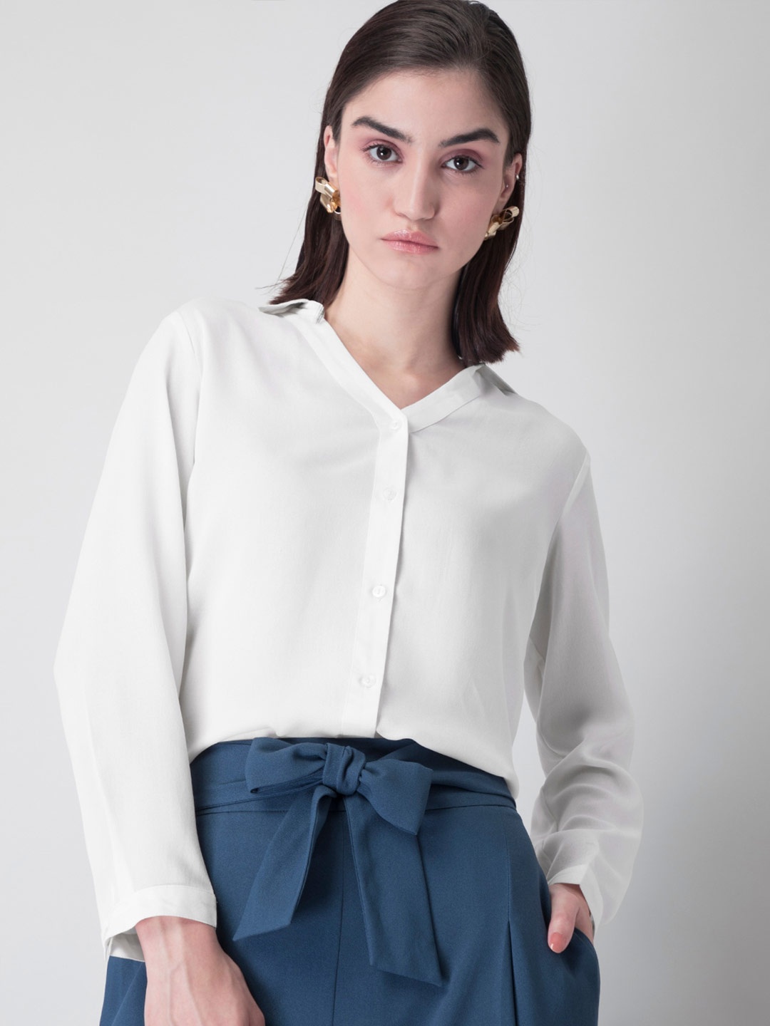 

FabAlley White Georgette Shirt Style Top