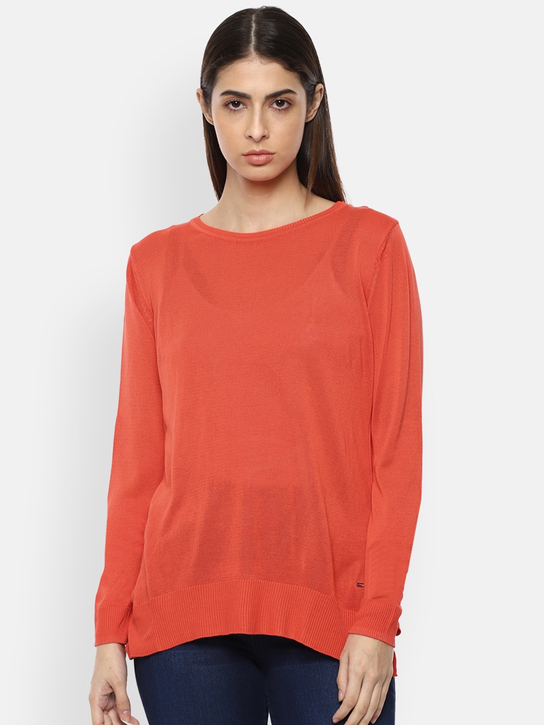 

Van Heusen Woman Red Solid Round Neck Regular Top