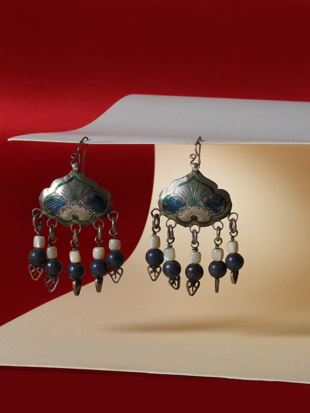 

SANGEETA BOOCHRA Silver Contemporary Jhumkas Earrings With Lapis Lazuli Latkans