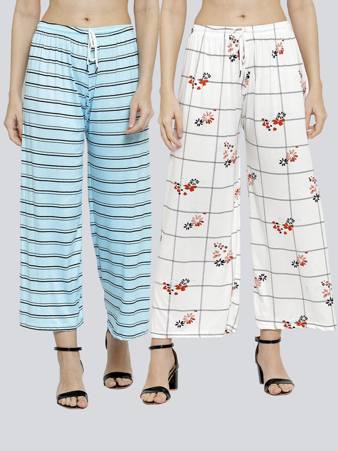 

KLOTTHE Women Pack Of 2 White & Blue Printed Palazzos