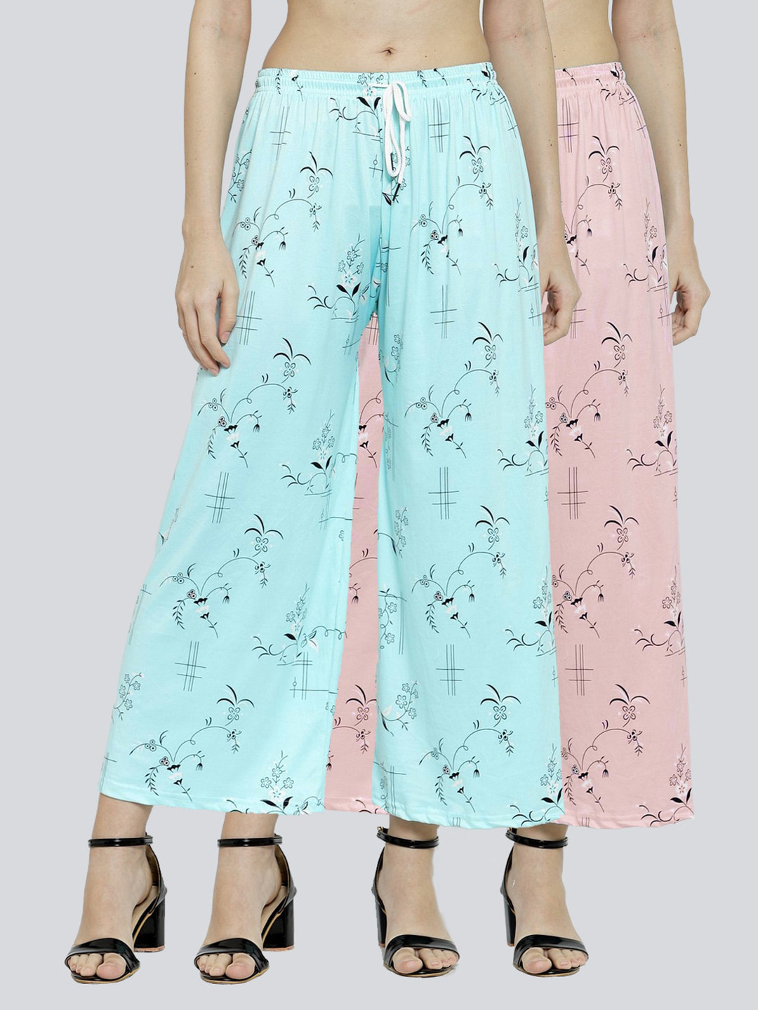 

KLOTTHE Women Pack of 2 Pink & Turquoise Blue Floral Printed Palazzos