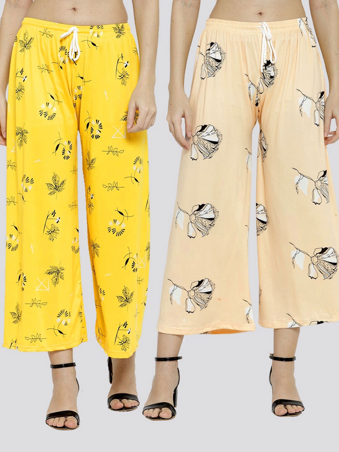 

KLOTTHE Women Pack Of 2 Floral Printed Palazzos, Yellow