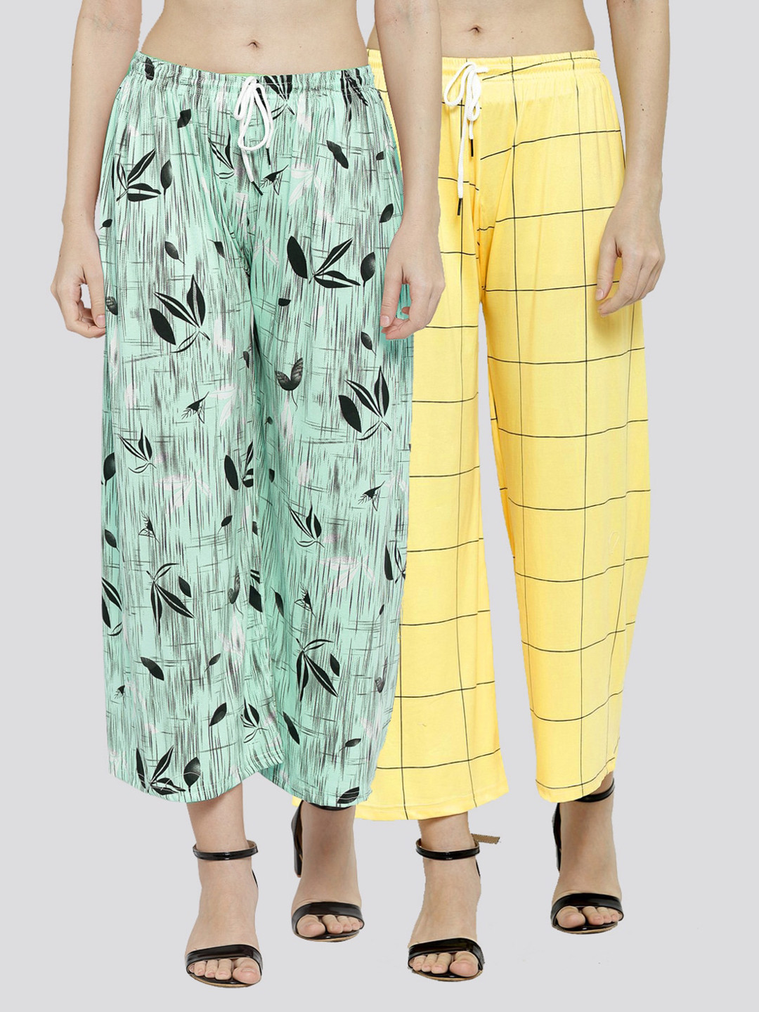 

KLOTTHE Women Pack of 2 Green & Yellow Printed Palazzos
