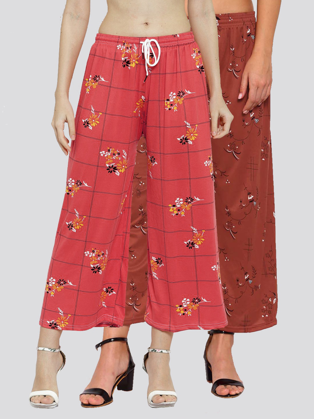 

KLOTTHE Women Red & Brown Pack of 2 Floral Printed Palazzos