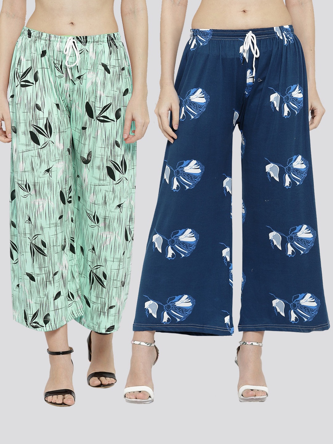 

KLOTTHE Women Green & Navy Blue Pack of 2 Floral Printed Palazzos