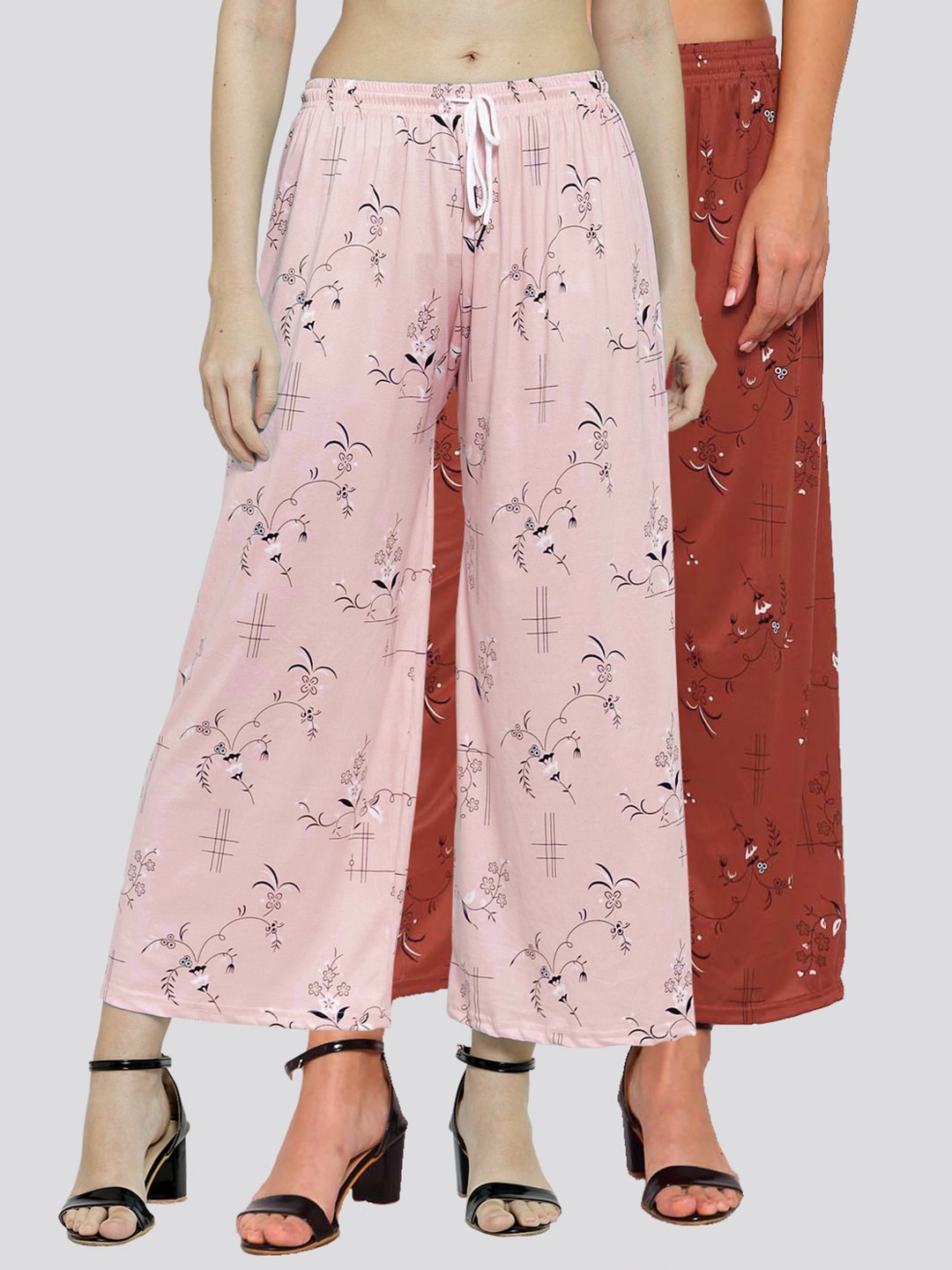 

KLOTTHE Women Set of 2 Pink & Maroon Floral Printed Palazzos