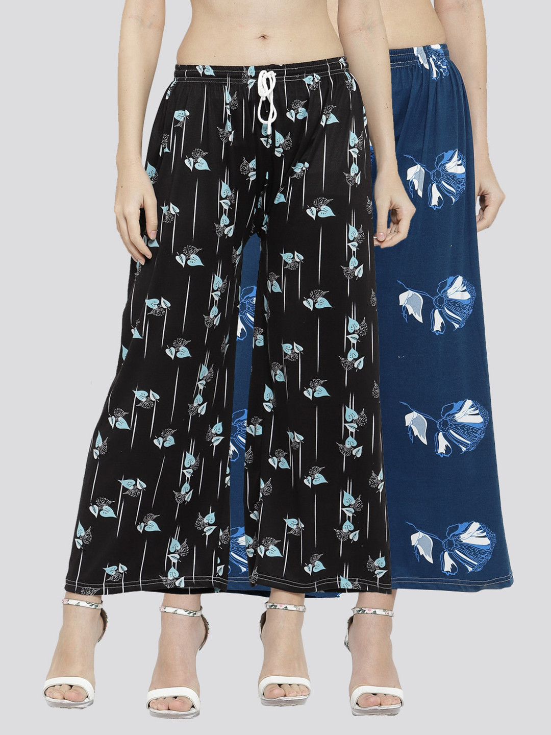 

KLOTTHE Women Set of 2 Multi Printed Palazzos, Black