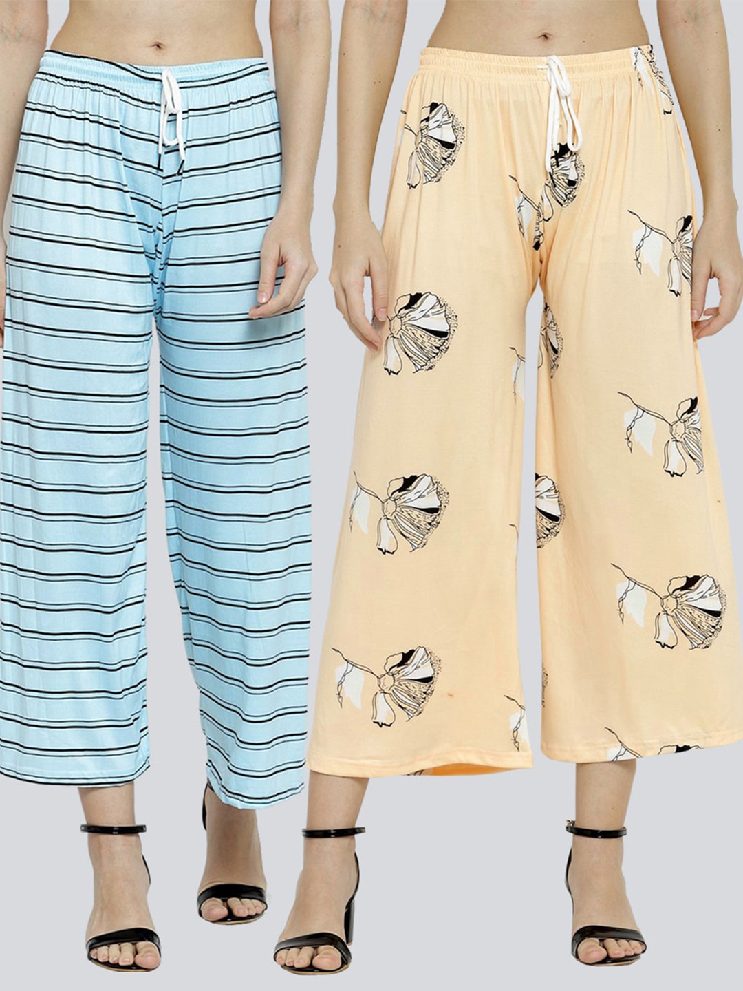 

KLOTTHE Women Peach-Coloured & Turquoise Blue 2 Printed Palazzos