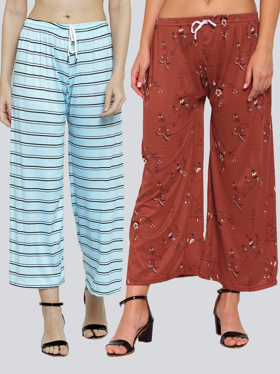 

KLOTTHE Women Blue & Brown Set of 2 Printed Palazzos