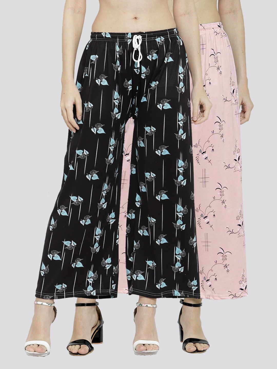 

KLOTTHE Women Pack Of 2 Black & Pink Floral Printed Palazzos