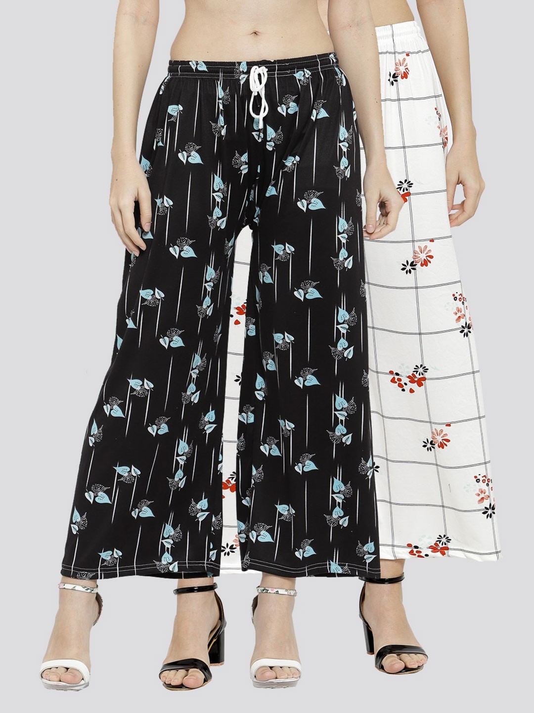 

KLOTTHE Women Black & White Pack of 2 Floral Printed Palazzos
