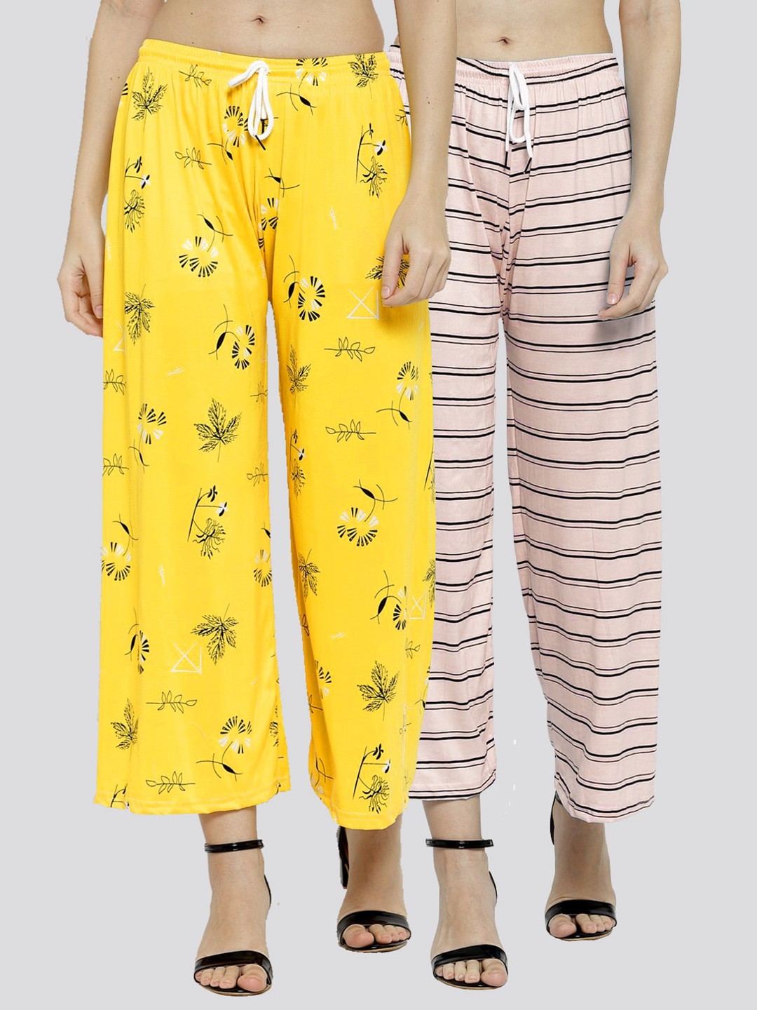 

KLOTTHE Women Pack Of 2 Yellow & Pink Floral Printed Palazzos
