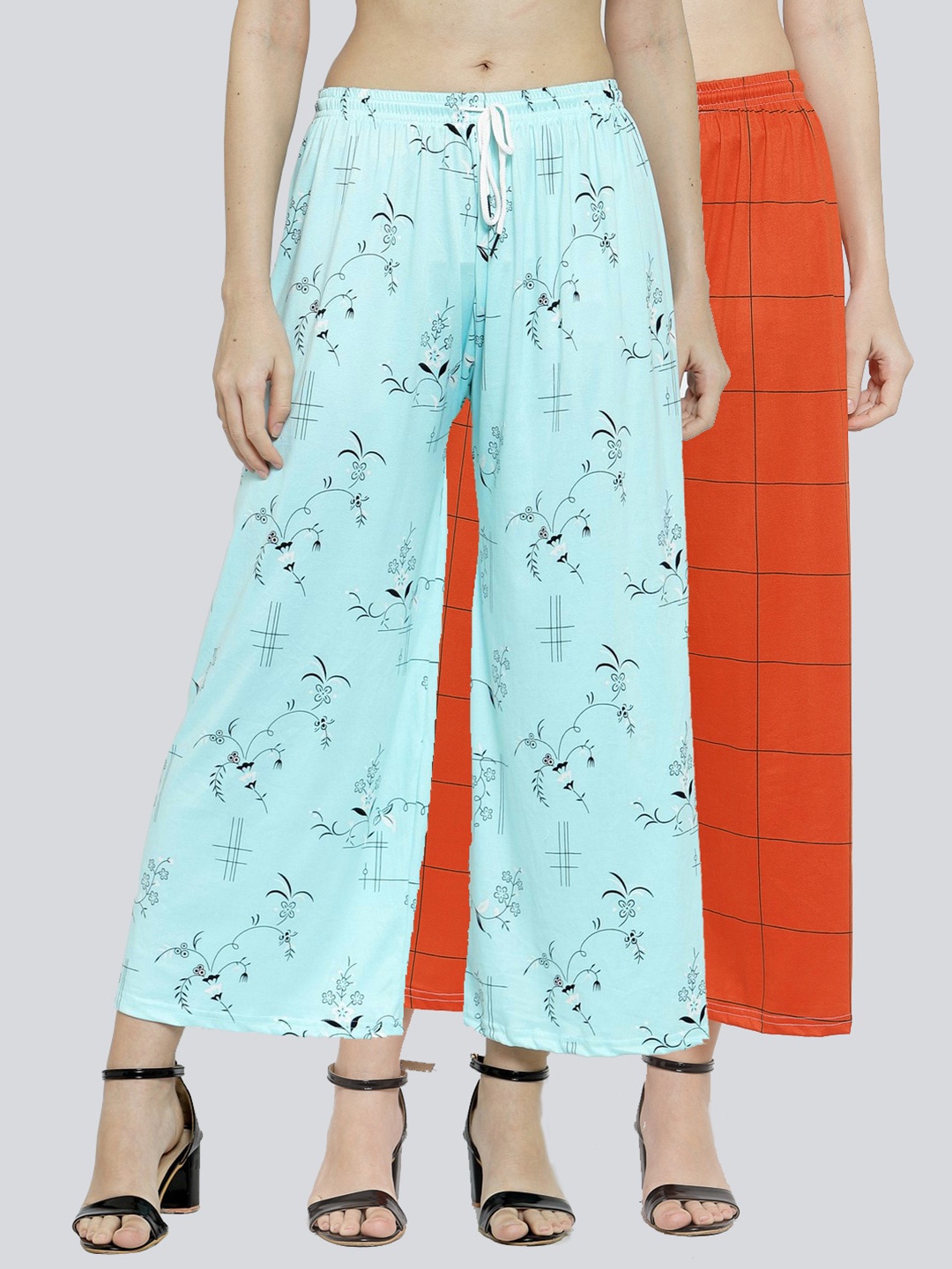

KLOTTHE Women Pack Of 2 Orange & Turquoise Blue Palazzos