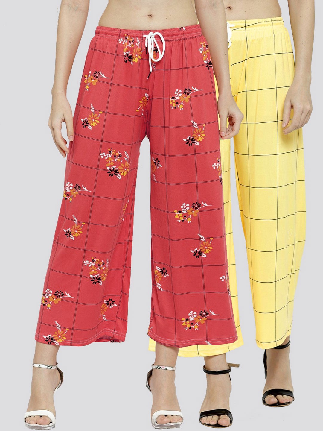

KLOTTHE Women Pack Of 2 Floral Printed Palazzos, Yellow