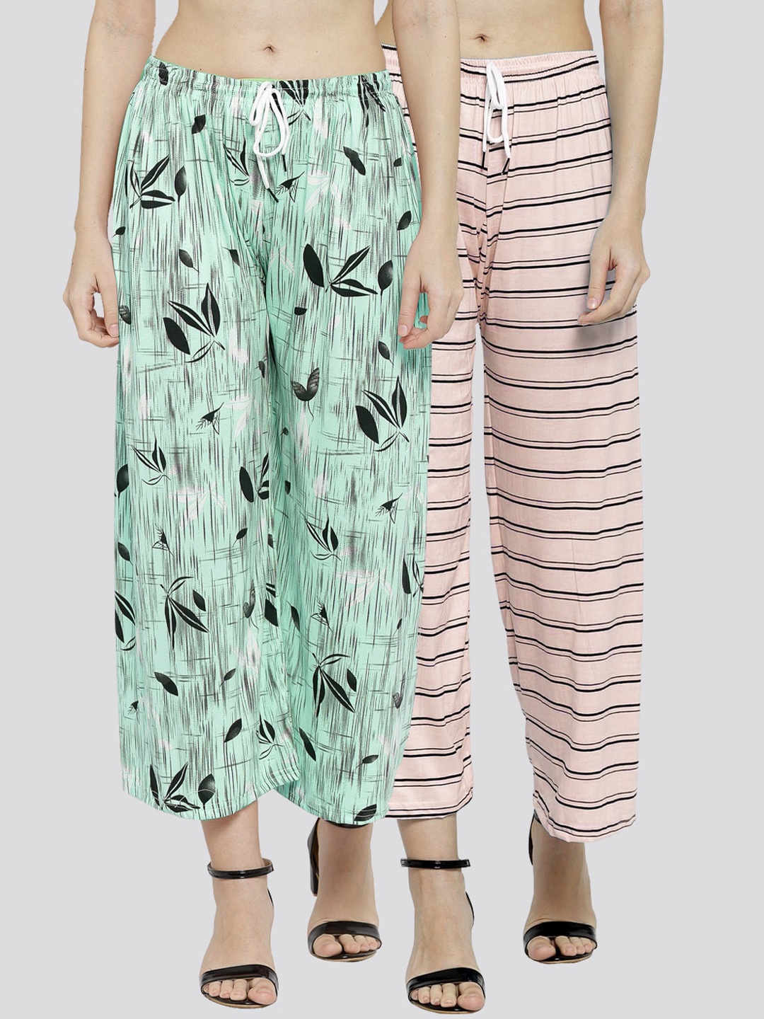 

KLOTTHE Women Pack of 2 Floral Printed Palazzos, Pink
