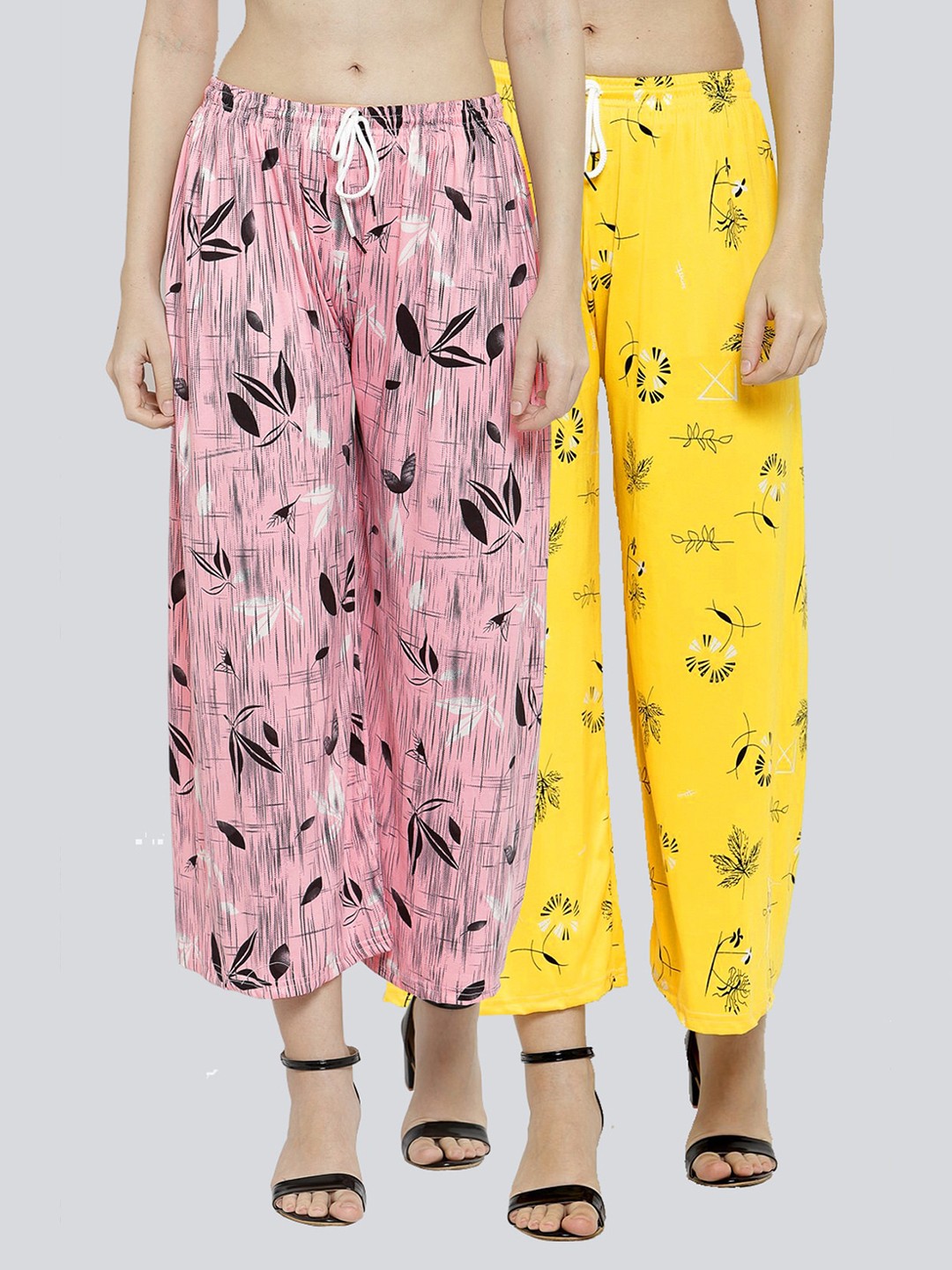 

KLOTTHE Women Pack of 2 Printed Palazzos, Yellow
