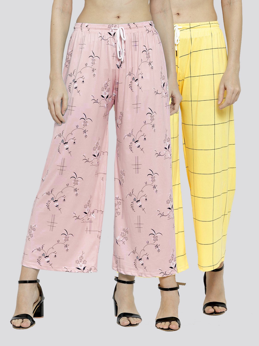 

KLOTTHE Women Pack of 2 Pink & Yellow Printed Palazzos