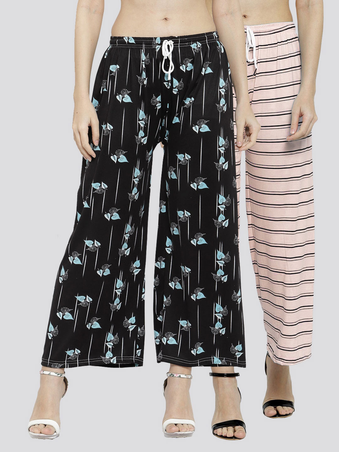 

KLOTTHE Women Black & Pink Pack of 2 Floral Printed Palazzos