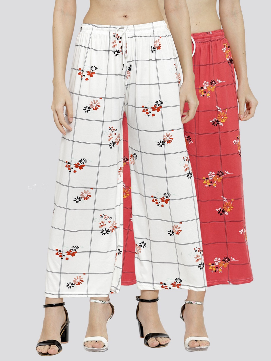 

KLOTTHE Women Pack of 2 Floral Printed Palazzos, White