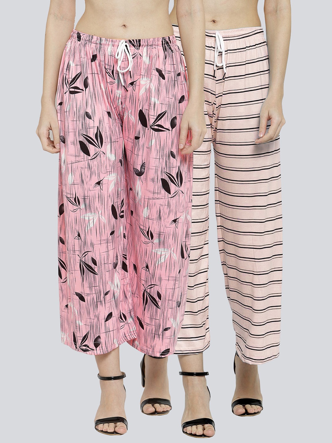 

KLOTTHE Women Pack Of 2 Pink & Black Printed Wide-Leg Palazzos