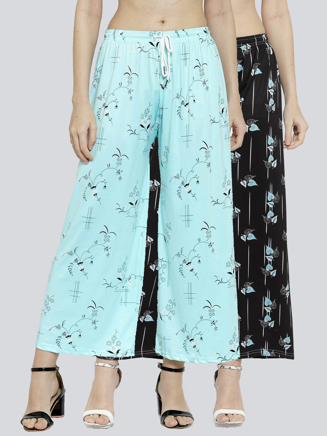

KLOTTHE Women Blue & Black Set of 2 Floral Printed Palazzos