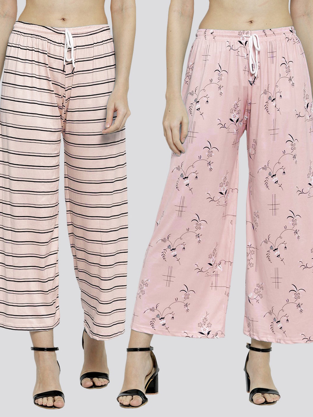 

KLOTTHE Women Set of 2 Pink & Black Printed Palazzos