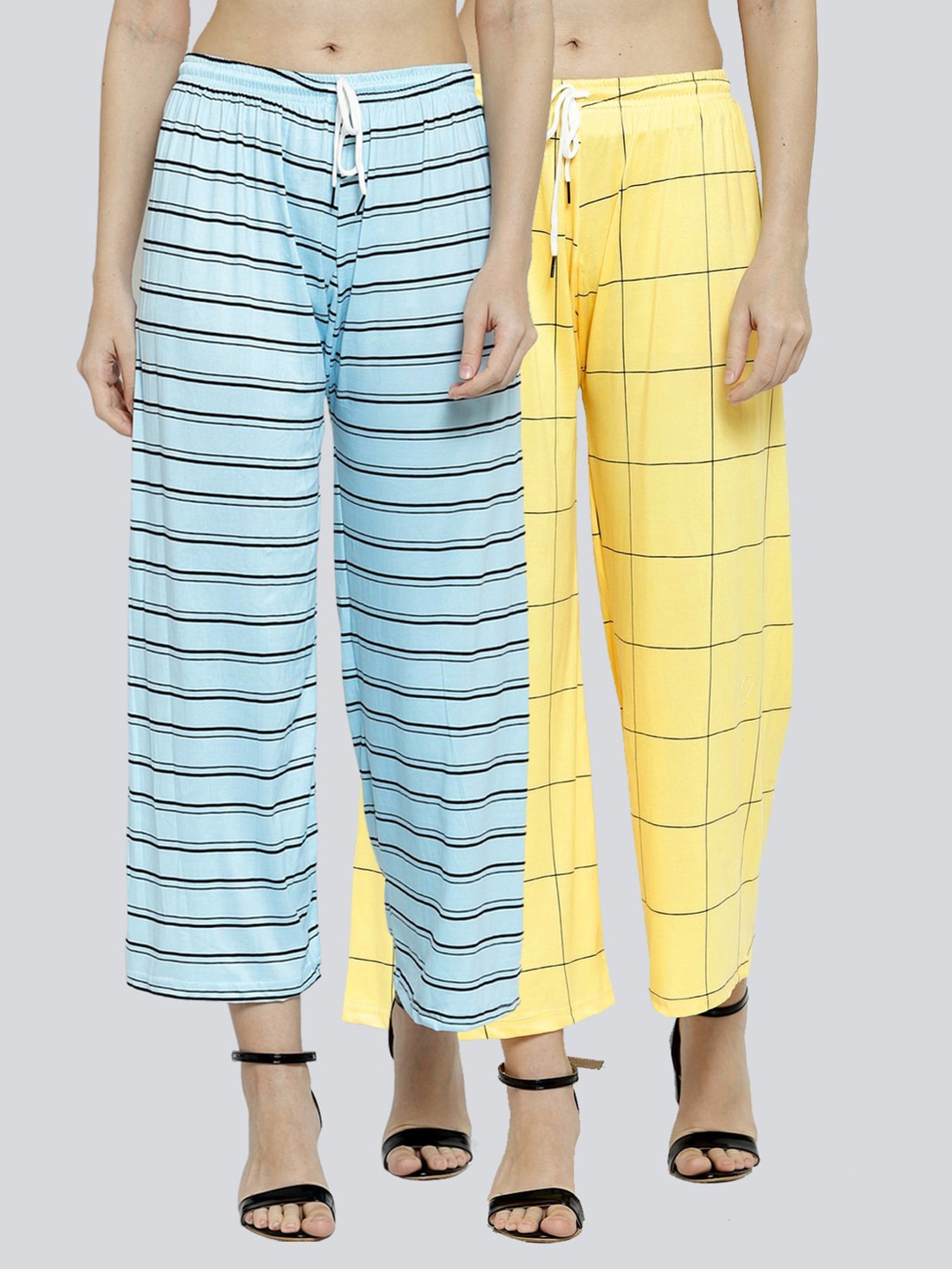 

KLOTTHE Women Yellow & Blue Pack of 2 Striped Palazzos