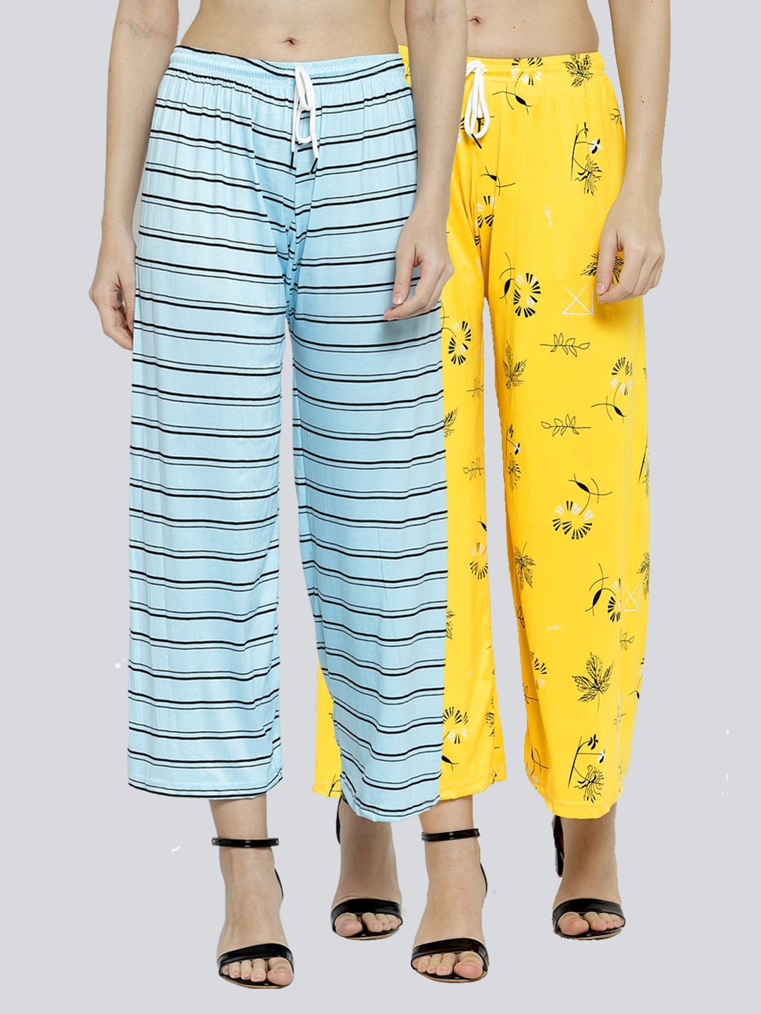 

KLOTTHE Women Set of 2 Blue & Yellow Floral Printed Palazzos