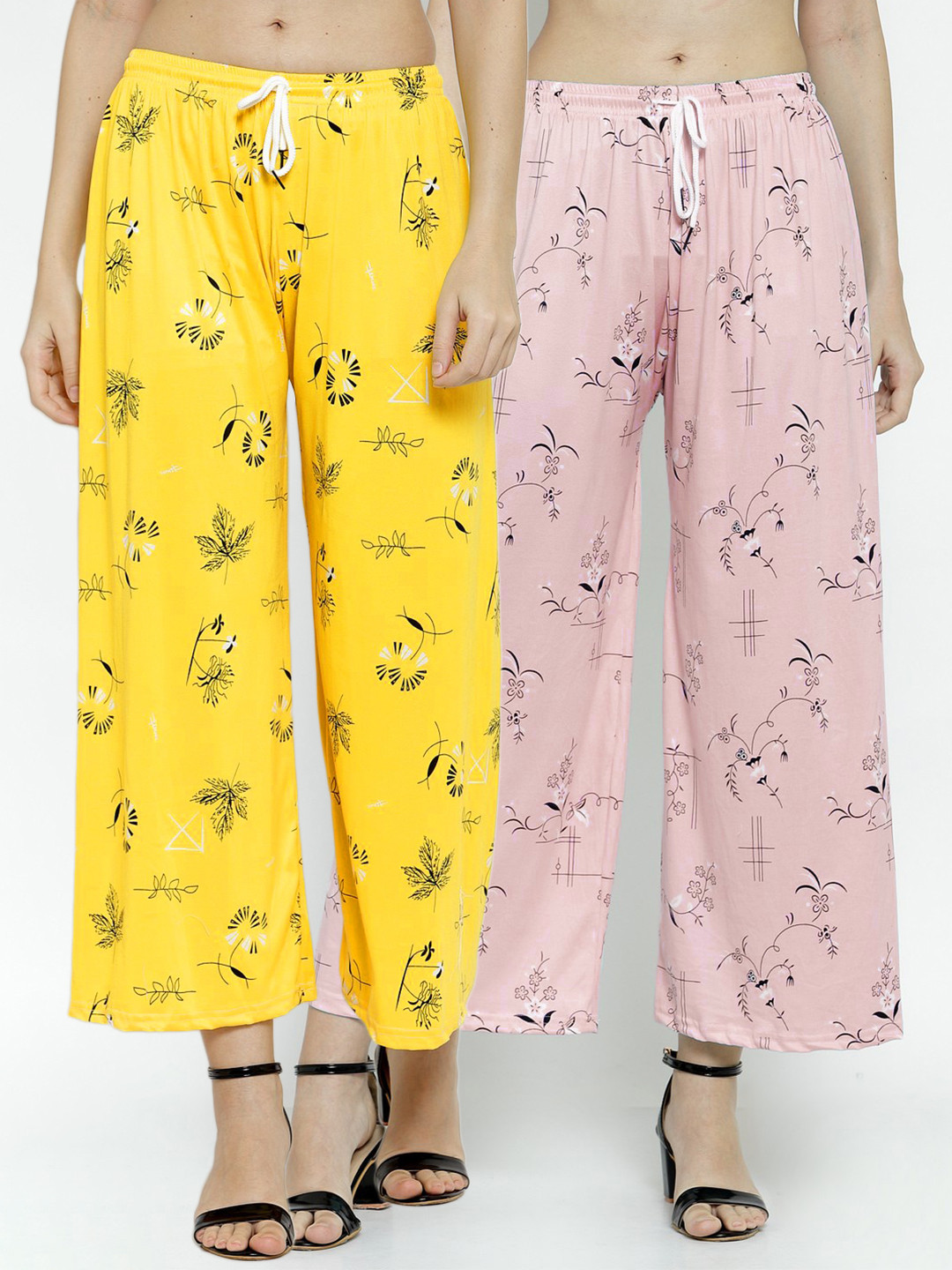 

KLOTTHE Women Yellow & Pink Pack of 2 Floral Printed Palazzos