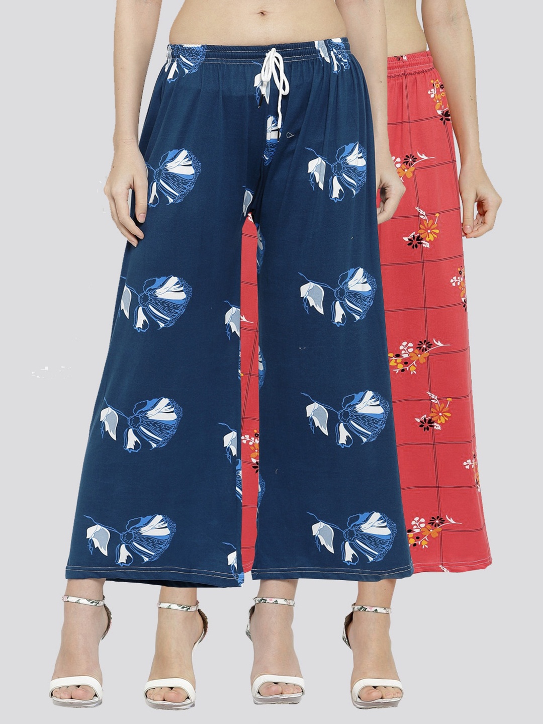 

KLOTTHE Women Pack Of 2 Navy Blue & Red Floral Printed Palazzos