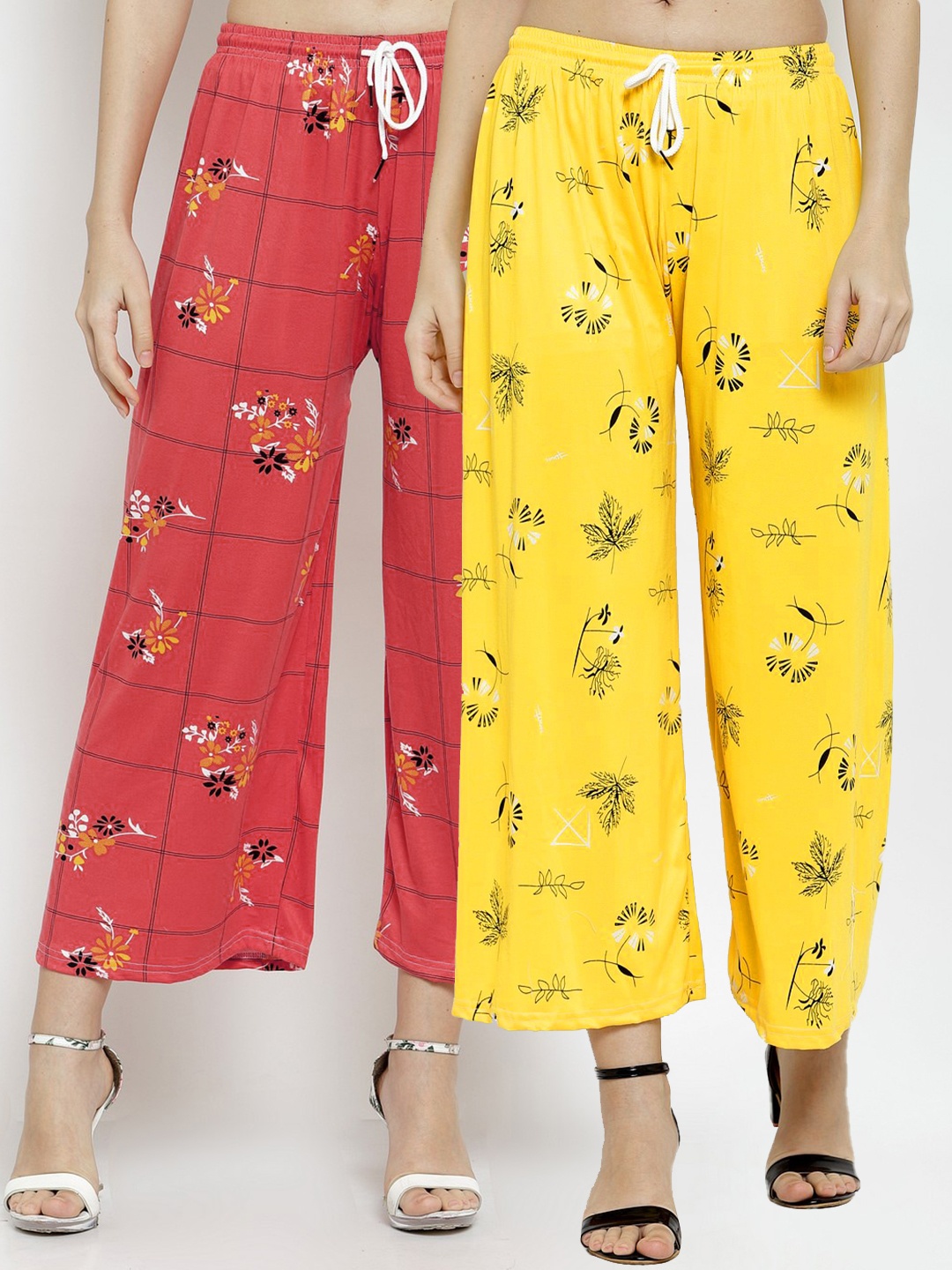 

KLOTTHE Women Pack Of 2 Yellow & Red Floral Printed Palazzos