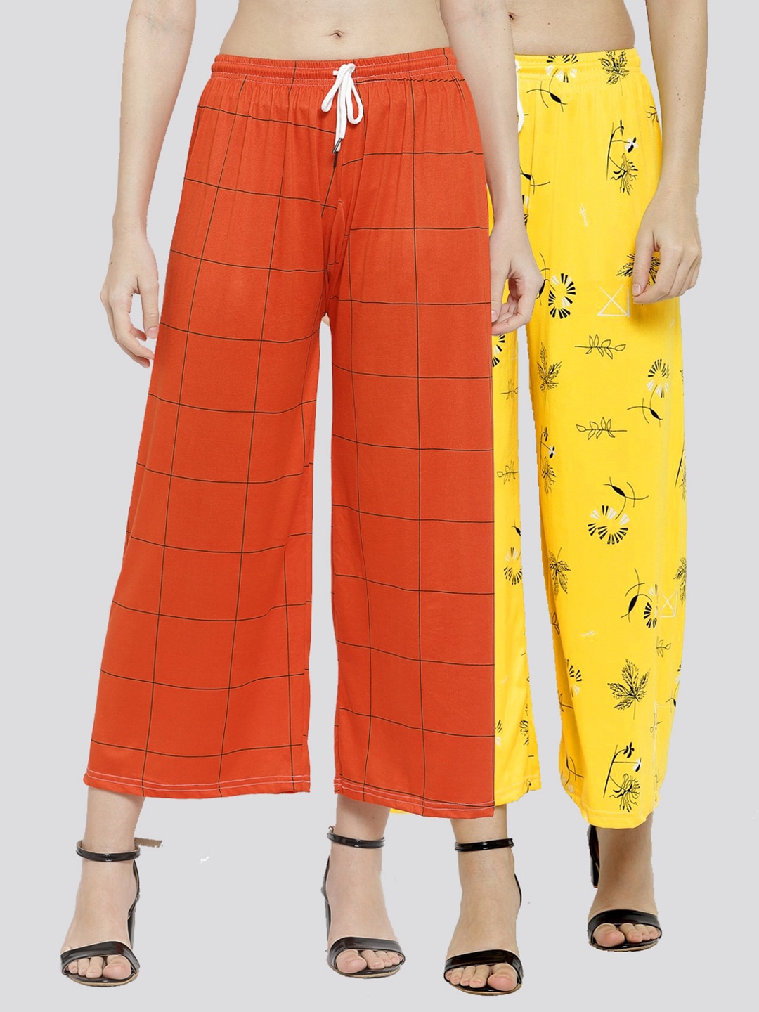 

KLOTTHE Women Pack Of 2 Yellow & Orange Floral Printed Palazzos