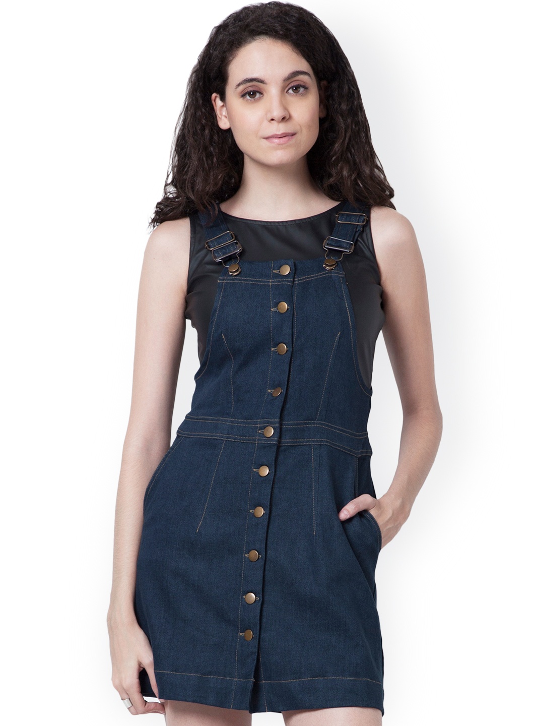 

FabAlley Women Blue Solid Dungaree Dress