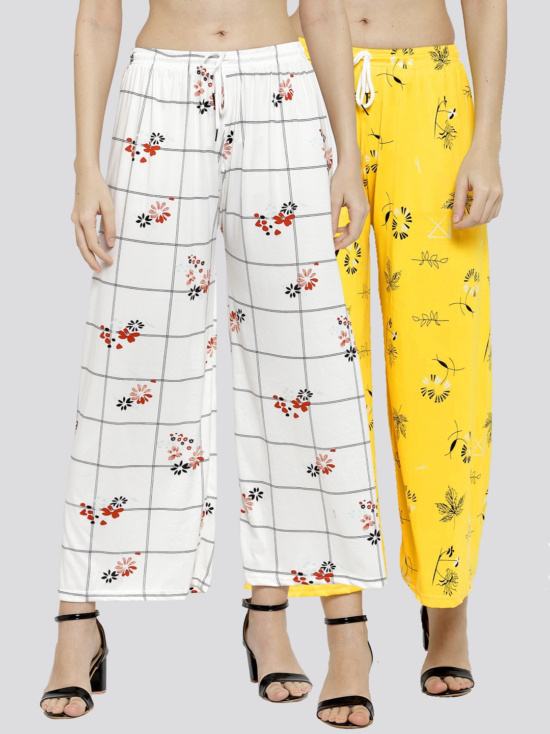 

KLOTTHE Women Pack of 2 Floral Printed Palazzos, White