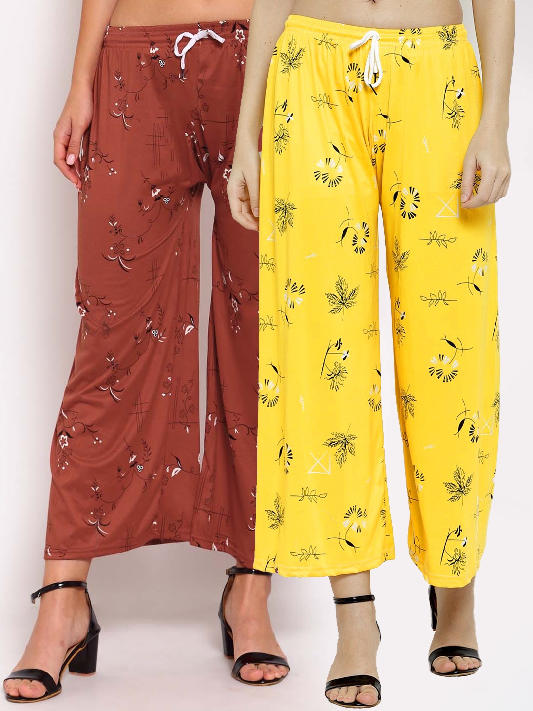 

KLOTTHE Women Pack Of 2 Brown & Yellow Floral Printed Palazzos