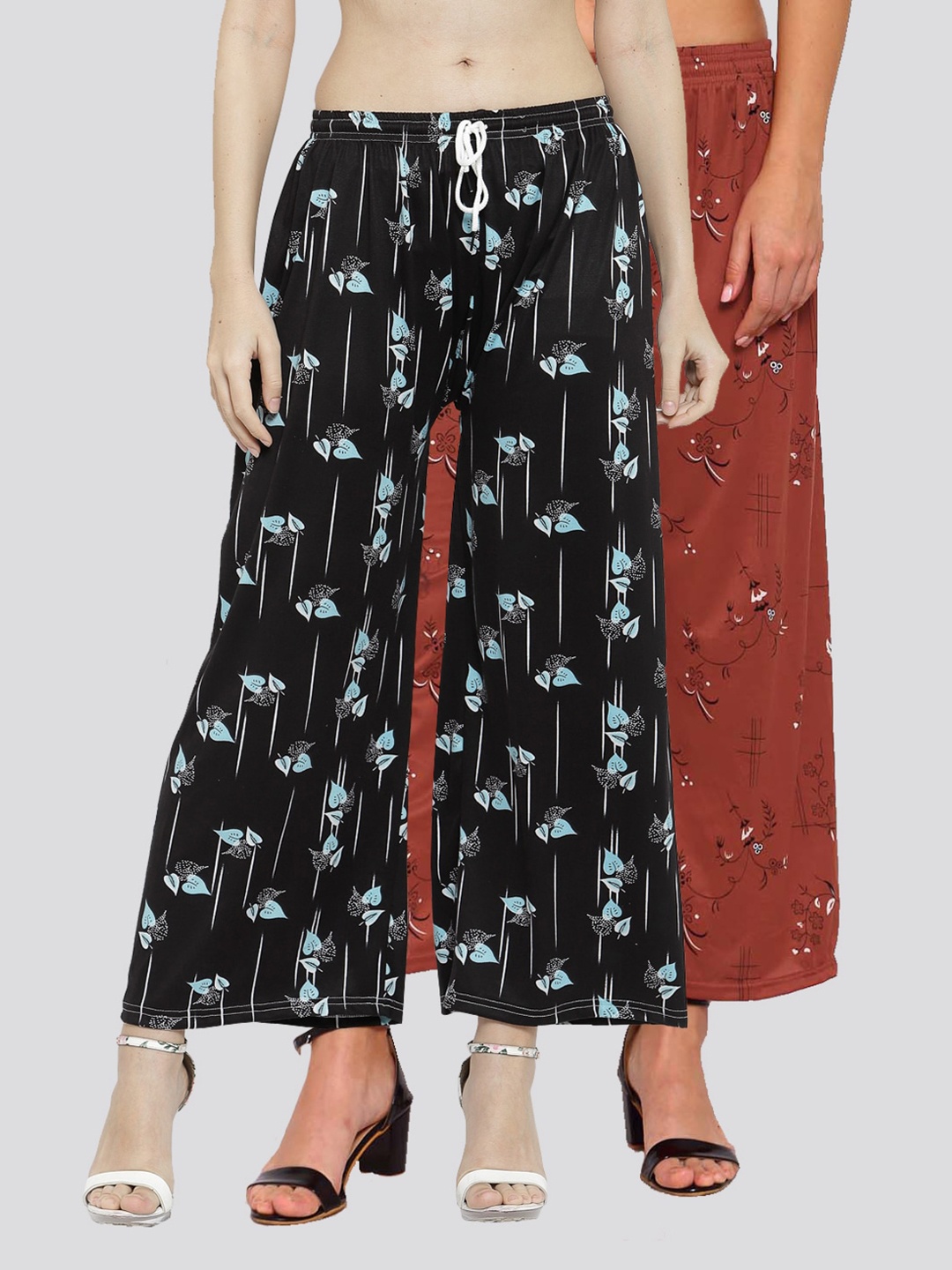 KLOTTHE Women Pack of 2 Black & Brown Printed Palazzos