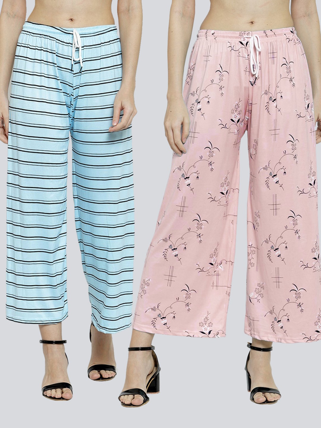 

KLOTTHE Women Set of 2 Blue & Black Floral Printed Palazzos