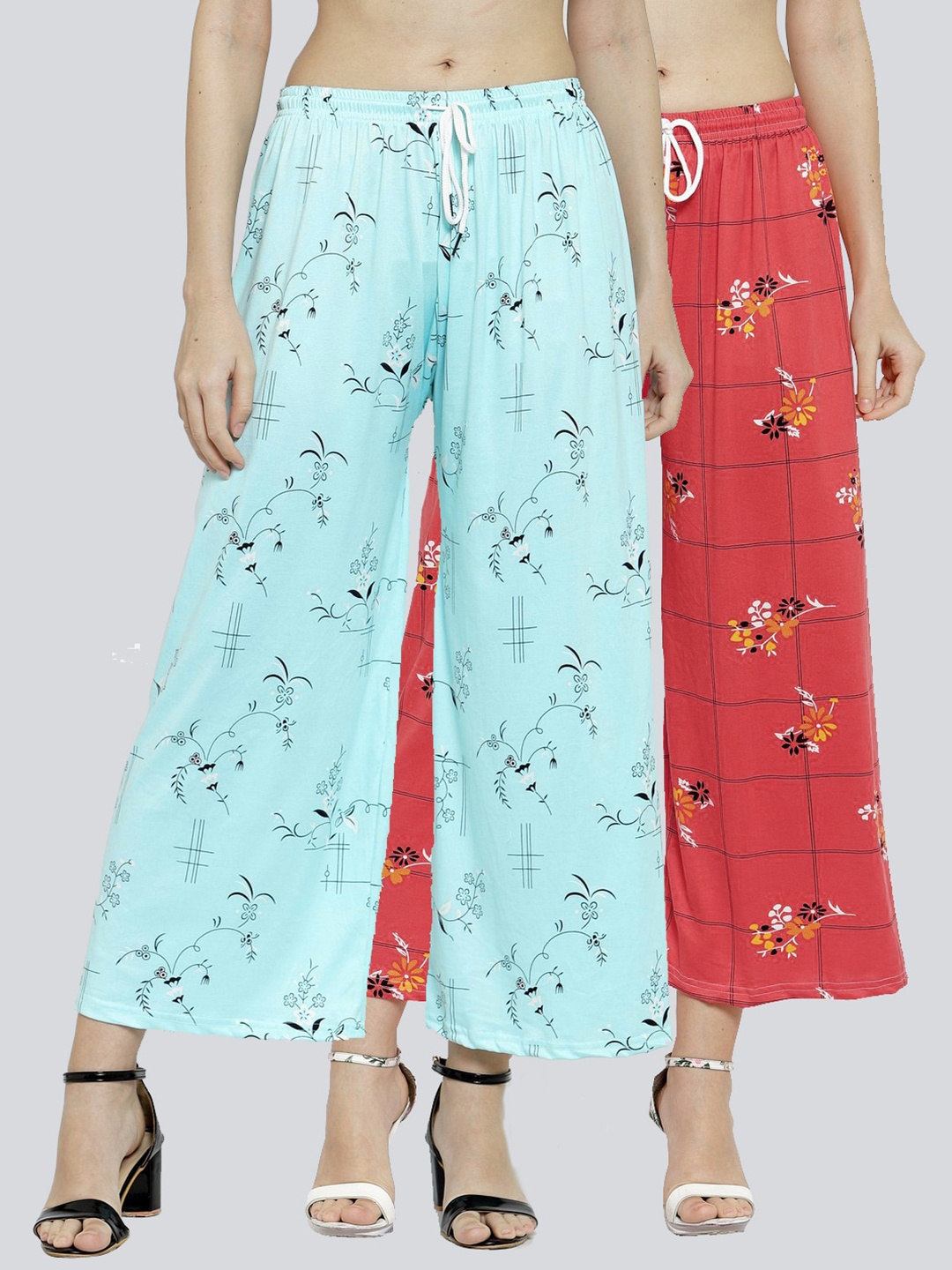 

KLOTTHE Women Blue & Red 2 Floral Printed Palazzos