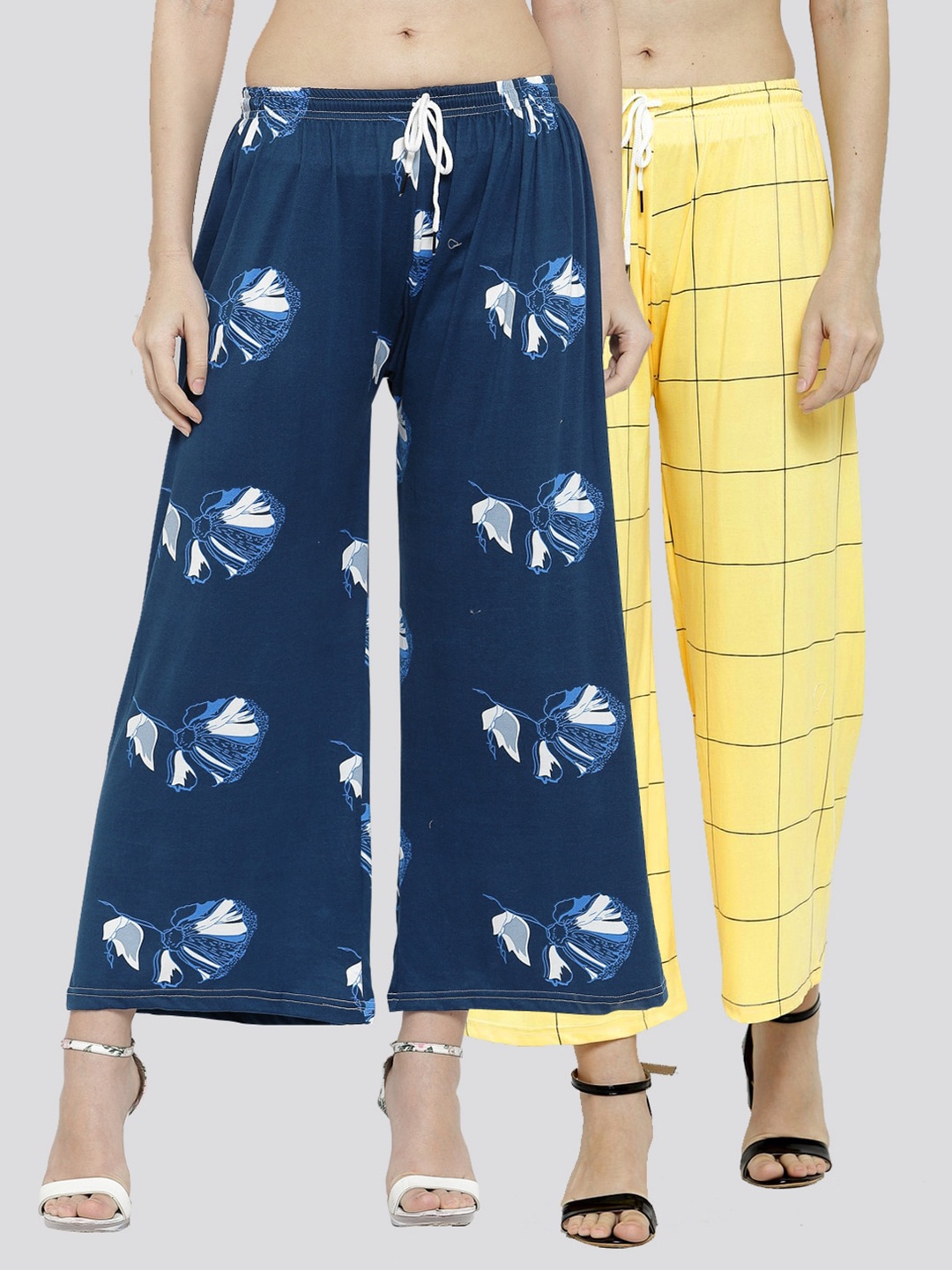 

KLOTTHE Women Yellow & Blue Pack of 2 Printed Wide Leg Palazzos