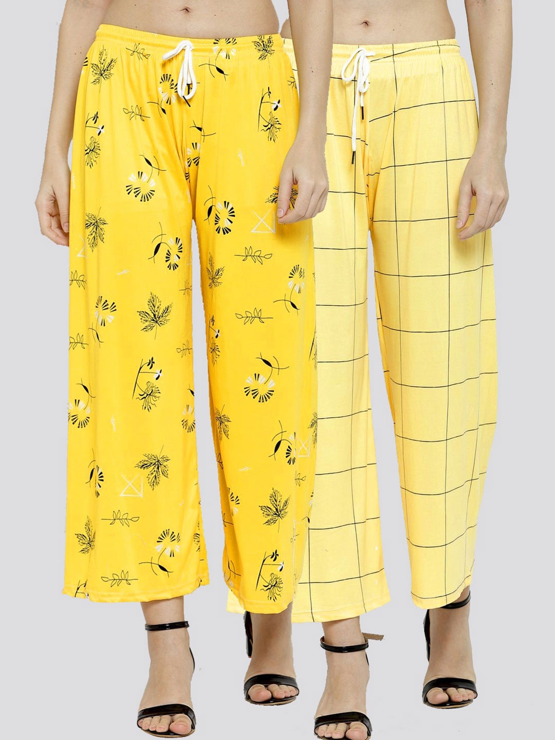 

KLOTTHE Women Pack Of 2 Yellow & Black Printed Wide-Leg Palazzos