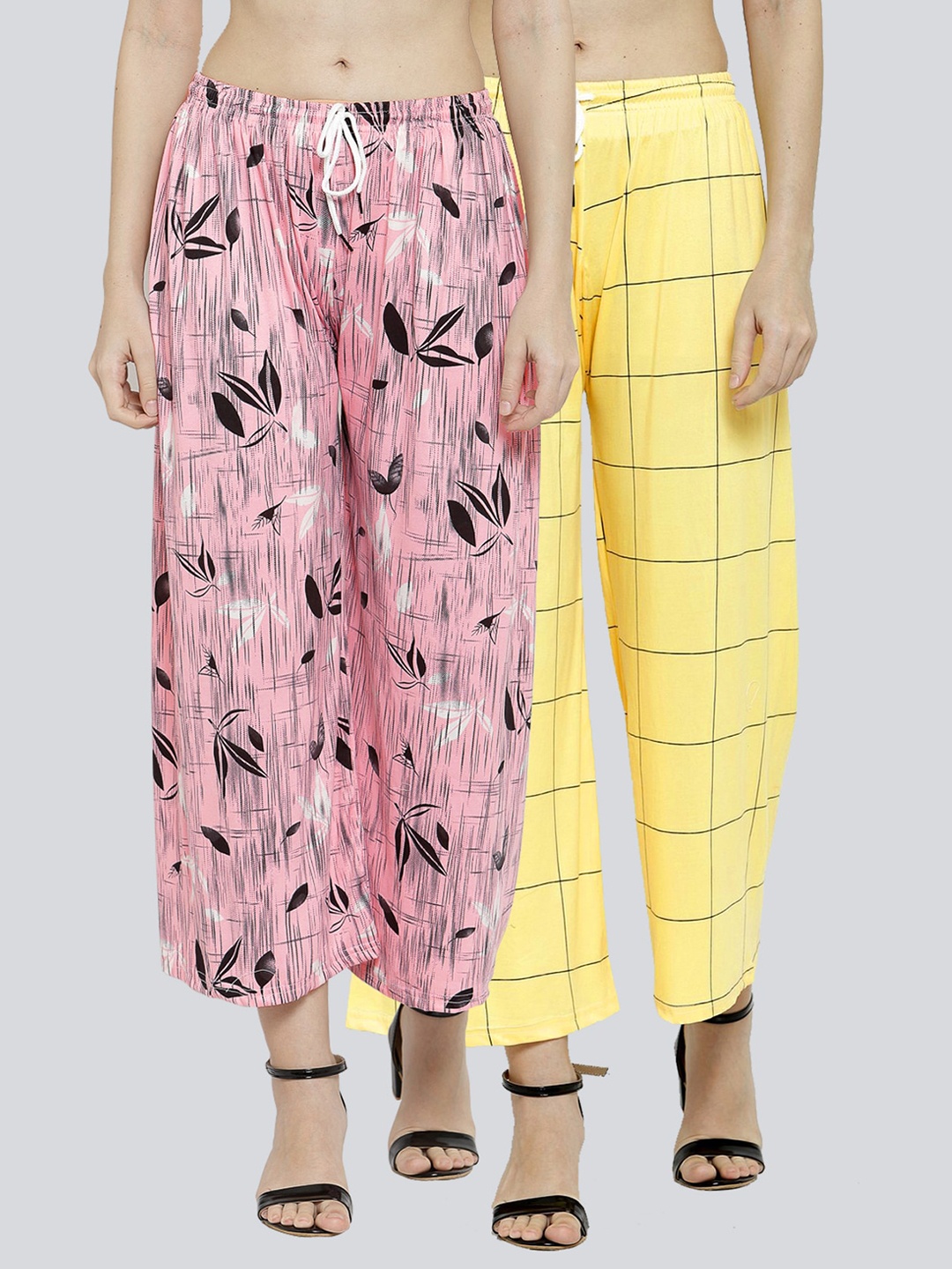 

KLOTTHE Women Pink & Yellow Pack of 2 Checked Printed Palazzos