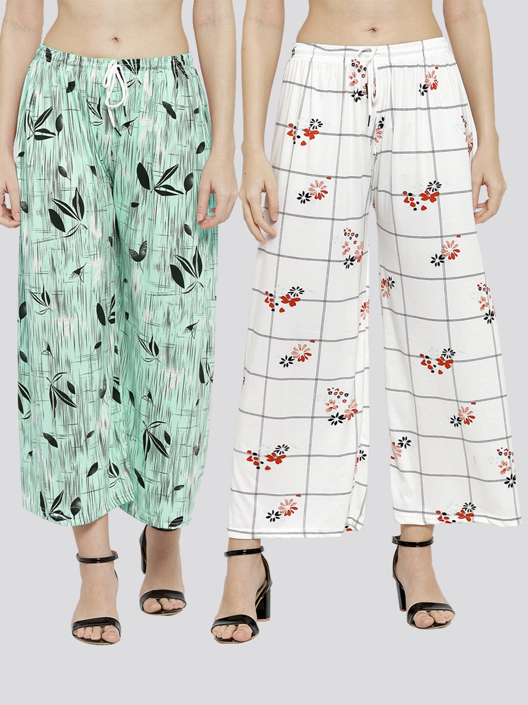 

KLOTTHE Set Of 2 Women White & Red 2 Floral Printed Palazzos