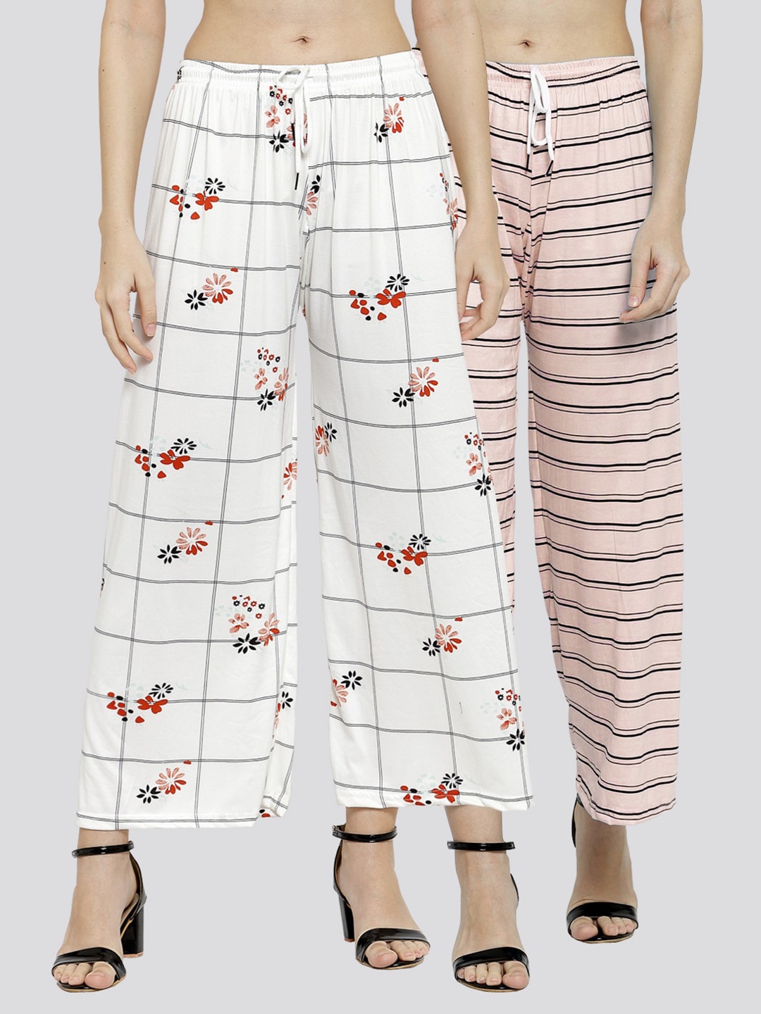 

KLOTTHE Women Pack of 2 Multicolored Printed Wide Leg Palazzos, Multi